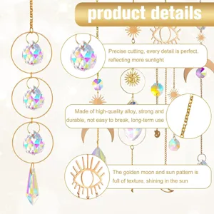 Suncatcher crystal pendant multi-piece set golden metal rings window hanging decor