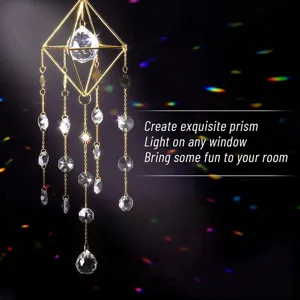 Exquisite crystal prism pendant detail showcasing brilliant rainbow light reflections indoors.