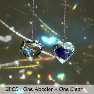 2pz Cuore Cristallo Acchiappasole Pendente Finestra Creatore Arcobaleno Decorazione