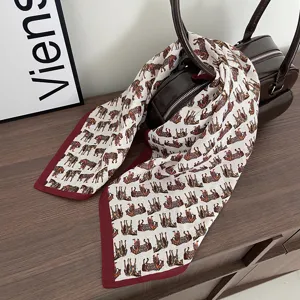 Vintage horse print cotton linen square scarf versatile neckerchief stylish bag ribbon