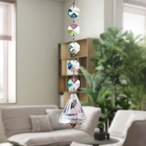 Crystal suncatcher hanging prism pendant rainbow maker for home garden window decor.