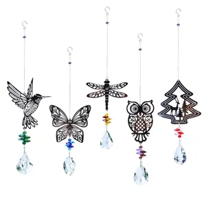 Ornamento Sospeso in Vetro di Cristallo Metallo Colibrì Farfalla Libellula Gufo Albero di Natale Decorazione Finestra Giardino Acchiappasole