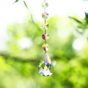 Crystal suncatcher prism pendant with octagonal beads for garden window rainbow maker decor