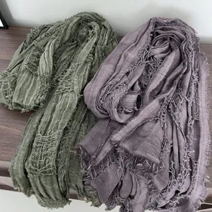 Long frayed gauze scarf for women, lightweight summer beach shawl and breathable resort wrap.