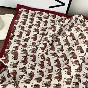 Retro horse print cotton linen square scarf, vintage fashion neckerchief and bag accessory.