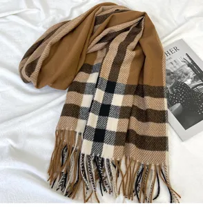 Autumn winter women imitation cashmere plaid tassel scarf warm fashion casual shawl wrap.