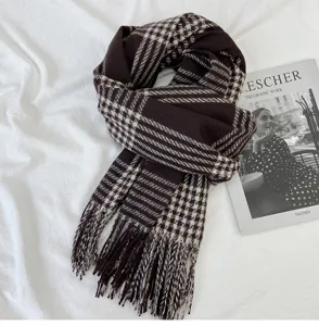 Gemütlicher brauner Hahnentritt Winterschal für Damen, dicker Schal, warmer weicher Unisex-Halswärmer.