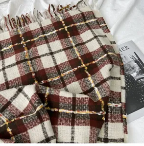 Autumn winter women plaid scarf, thick warm imitation cashmere shawl, cozy Korean style.