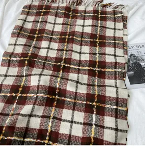 Autumn winter women thickened warm imitation cashmere plaid scarf shawl detail texture view.