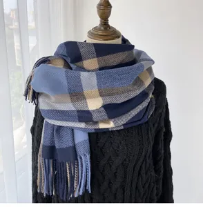 Women winter thick plaid scarf warm cashmere feel tassel shawl fashion Korean neckerchief