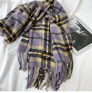 Autumn winter women plaid scarf thick warm imitation cashmere tassel shawl soft cozy wear