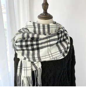 Black white grey plaid scarf winter warm soft cashmere feel classic check fashion shawl