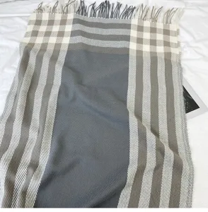 Autumn winter women scarf cozy imitation cashmere tassel plaid shawl warm neck wrap chic grey
