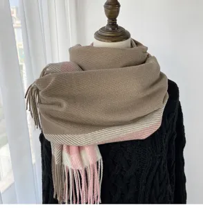 Cozy winter plaid scarf for women with soft cashmere-feel fabric and elegant fringe detail.