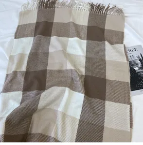 Warm winter plaid scarf for women, cozy thick tassel shawl and long stylish neck wrap for cold days.