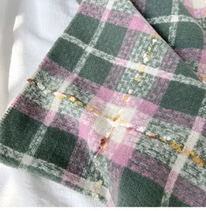 Thickened faux cashmere plaid scarf for women winter warm retro green pink shawl detail view
