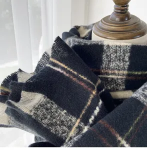 Cozy winter plaid scarf for women, thick warm long tassel shawl and versatile fashion neck wrap.