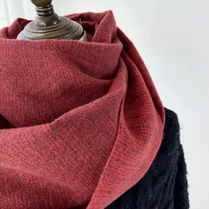 Winter red imitation cashmere scarf for women, solid color warm shawl wrap, Korean fashion style.