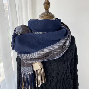 Women autumn winter imitation cashmere plaid scarf fashion warm fringe neck warmer shawl