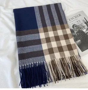 Cozy autumn and winter women's plaid tassel scarf detail, soft imitation cashmere warm shawl.