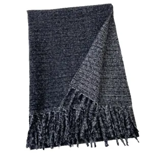 Dark grey winter scarf for women, soft imitation cashmere tassel shawl and cozy warm neck wrap.