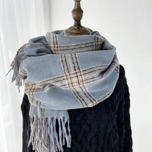 Women Winter Warm Imitation Cashmere Plaid Scarf Tassel Long Shawl Soft Casual Thickened Fashion Neck Warmer