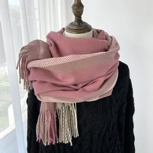 Women autumn winter warm plaid fringe scarf soft cashmere feel shawl stylish casual
