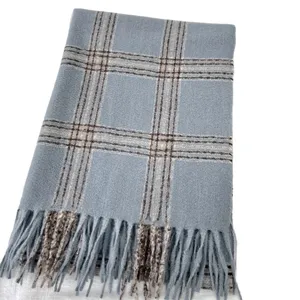 Cozy winter plaid scarf for women, thick warm tassel shawl and stylish student neckerchief.