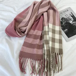 Stylish winter women imitation cashmere plaid tassel scarf warm cozy fashion shawl wrap