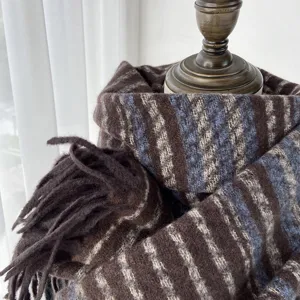 Women autumn winter cozy striped scarf fringe shawl thick warm soft cashmere feel neckerchief