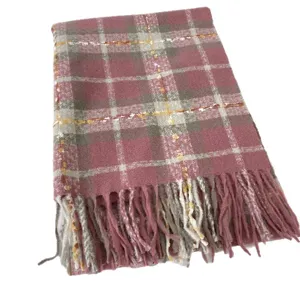 Chic winter plaid scarf for women, thick warm imitation cashmere shawl with cute tassels.