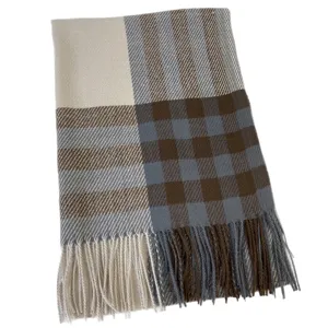 Autumn winter women plaid cashmere feel scarf cozy tassel shawl warm wrap fashion