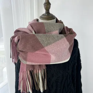 Winter Thickened Plaid Scarf For Women Korean Style Tassel Long Shawl Warm Soft Polyester Neck Scarf Winter Accessories