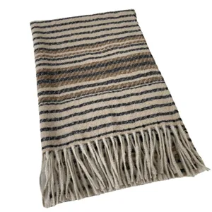 Cozy winter scarf for women, chic striped design with fringe hem, soft warm cashmere feel.