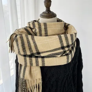 Classic Plaid Scarf For Women Men Winter Warm Imitation Cashmere Tassel Shawl British Style Long Soft Blanket Scarves