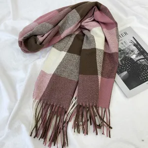 Women winter plaid scarf thick warm tassel shawl casual classic check neck wrap soft.