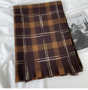 Cozy winter plaid scarf for women, thick warm long retro shawl and cozy neck warmer.