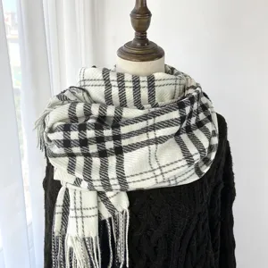 Classic black and white plaid scarf for women and men, soft imitation cashmere warm winter shawl.