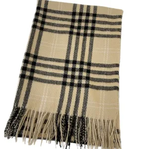 Classic plaid cashmere feel winter scarf, warm British style tassel shawl for women.