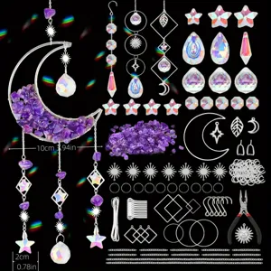 DIY crystal suncatcher kit with amethyst gravel and moon frame for home window decor.