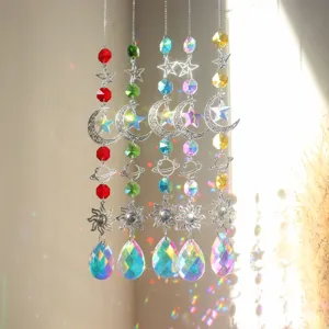Acchiappasole in Cristallo Stella Luna Sole Ornamento Sospeso per Finestra Creatore di Arcobaleno Decorazione per la Casa Pendente in Vetro Cristallo Prisma
