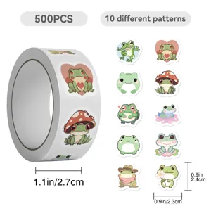 Roll of 500 cute frog stickers with 10 different patterns for journaling and craft DIY.