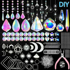 DIY Kristall Sonnenfänger Set Glas Prismen Hängende Suncatcher Anhänger Haus Fenster Wand Zimmer Deko Handwerk