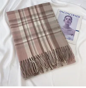 Women's autumn winter plaid fringe cashmere-feel scarf fashion warm shawl wrap detail