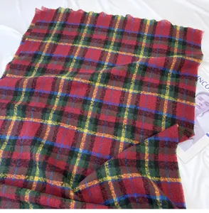 Classic red and green plaid winter scarf, soft imitation cashmere shawl for women.