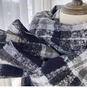Winter women classic plaid scarf soft cashmere feel tassel fringe warm neck wrap detail