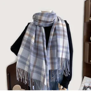 Winter women plaid tassel scarf cashmere feel warm wrap fashion casual design winter accessories
