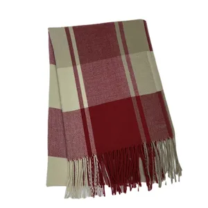 Women autumn winter warm plaid tassel scarf fashion cozy cashmere feel shawl wrap neckerchief