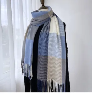 Autumn winter colorblock plaid tassel scarf soft warm fashion shawl for women and girls daily wear