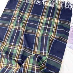 Classic plaid imitation cashmere scarf with tassel, warm winter vintage tartan shawl.
